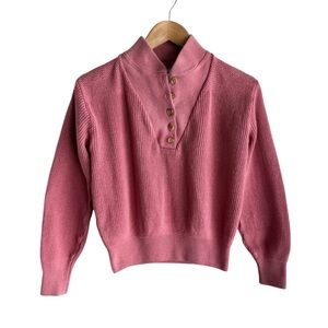 Vintage 90s LL Bean Knit Henley Sweater Womens S Pink Rose V-Neck Pullover USA